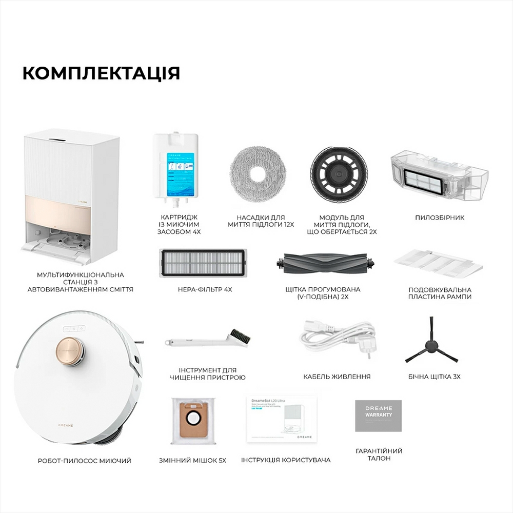 Робот-пылесос с влажной уборкой Dreame Bot L20 Ultra Complete White 102482 фото
